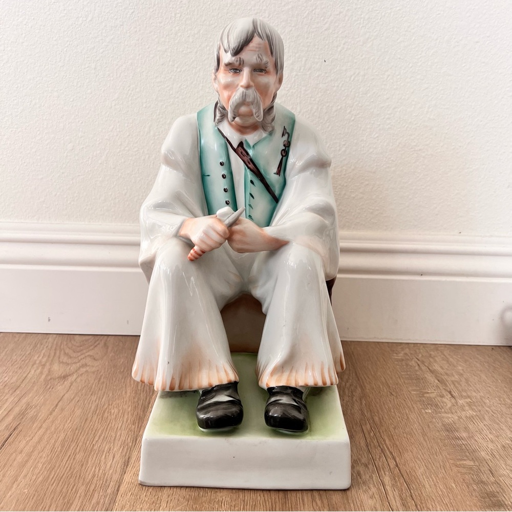 Zsolnay Pecs Hungary Large Porcelain Wood Carver Figurine Vintage Mint 13”